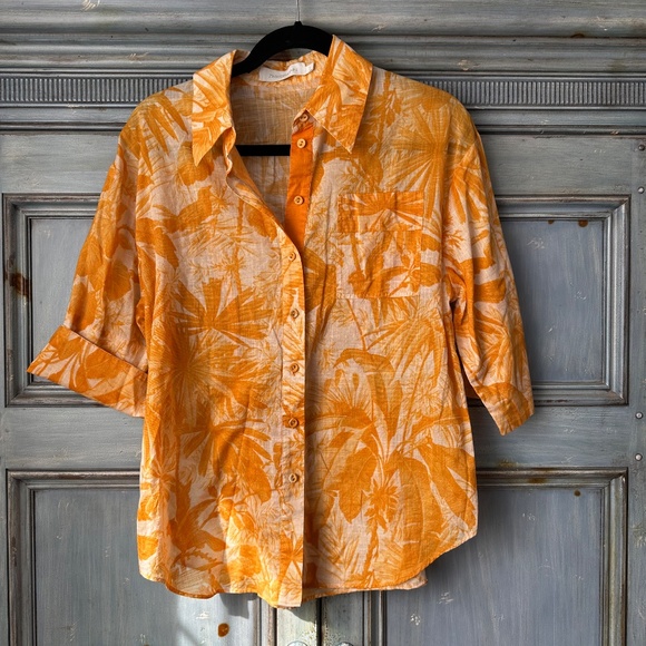 Zimmermann Mae Palm  Shirt in Amber Size 2 - Picture 2 of 7